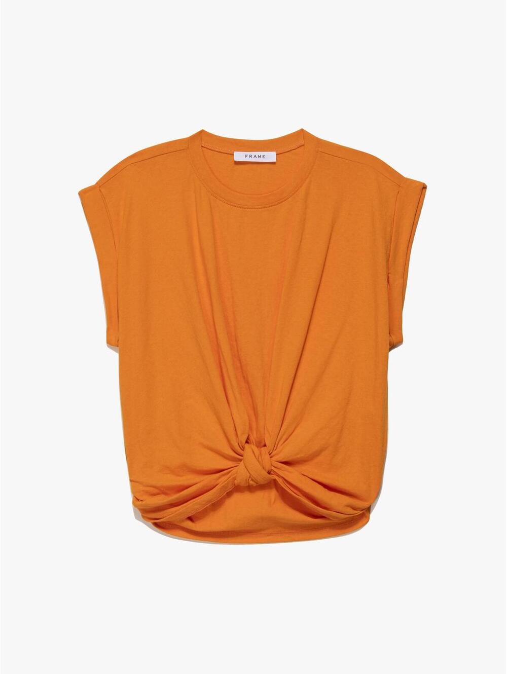 Frame women's  Knot Rolled Tee in Nectarine orange size M
